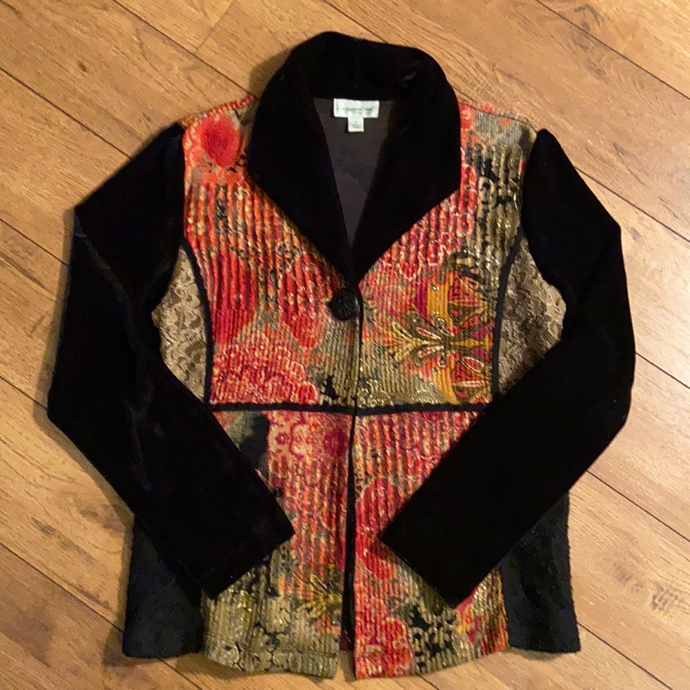 Coldwater Creek Velvet Black Floral Jacket